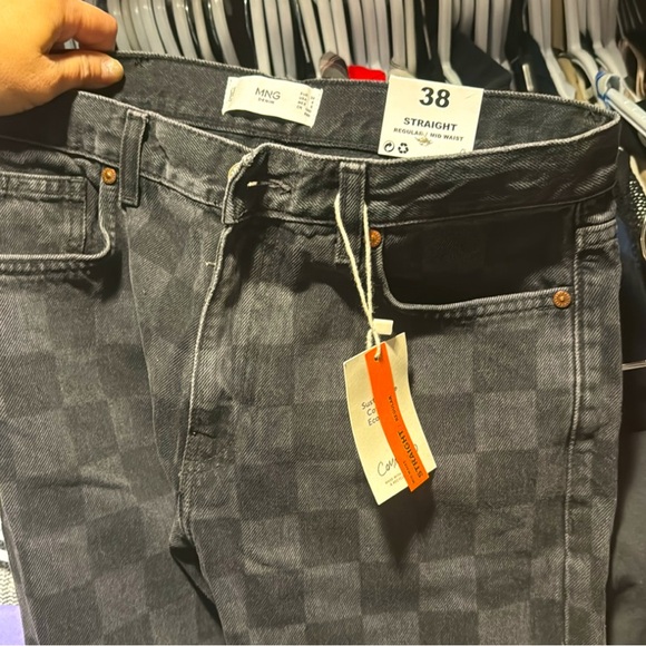 Mango jeans in charcoal black and dark grey checkered print. BNWT - Picture 7 of 11
